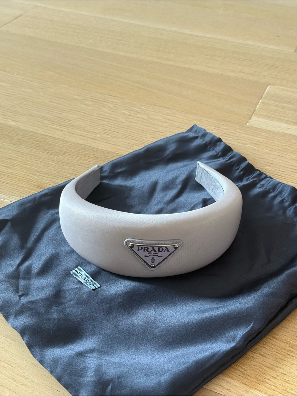 Prada Lilac Padded Headband with Triangle Logo